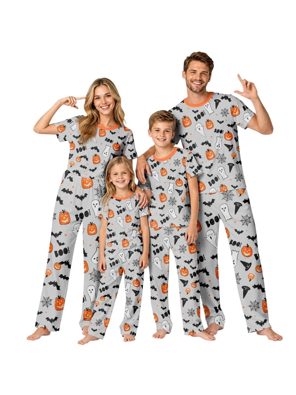 Halloween Family Matching Pajamas Sets Ghost Pumpkin Print Short Sleeve Top & Pants Two Piece Set Sleepwear Pjs