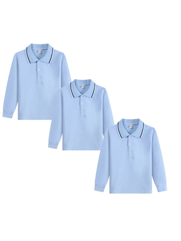 3 Pack Boys Girls Polo Shirt School Uniform Polo Caual Soft Long Sleeve Classic Collared Shirt Kids Back to School Clothes