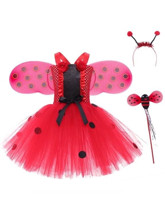 3PC Halloween Costume Girls Ladybug Costume dress tutu and Bug Costumes for Kids Halloween Dress Up Clothes Gifts