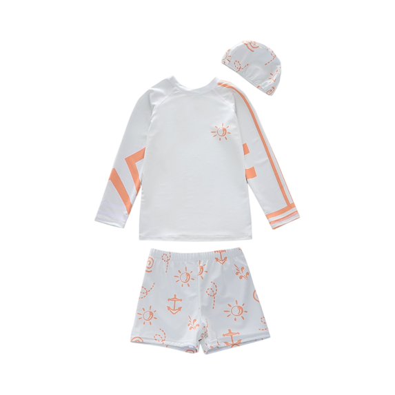 Grblisyd 3t Swimsuit Boys Swimsuit Long Sleeve Top and Slim-fit Swim Shorts Sets with Hat Color Block Boys Bathing Suit