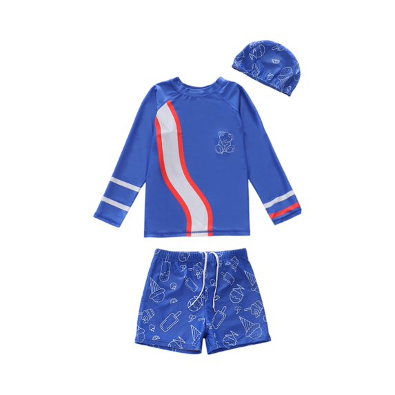 Grblisyd 3t Swimsuit Boys Swimsuit Long Sleeve Top and Slim-fit Swim Shorts Sets with Hat Color Block Boys Bathing Suit