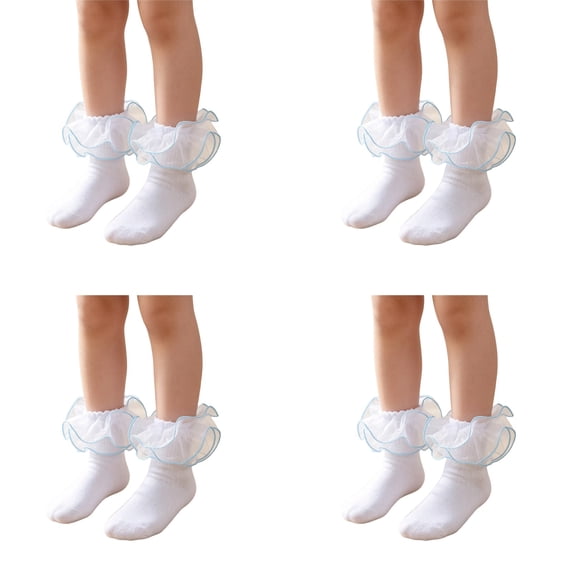 Grblisyd 4 Pairs Girls Big Ruffle Socks Soft Cute Classic Lace Frilly Dress Sock for Kids Daily School Party Birthday Breathable Lightweight Comfy Gift