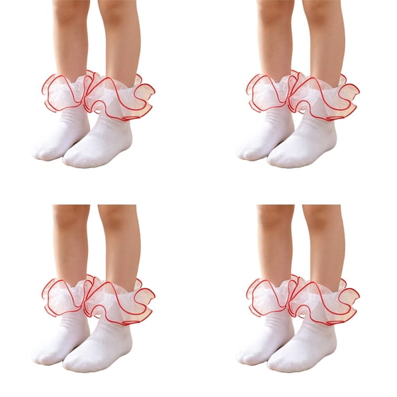 Grblisyd 4 Pairs Girls Dress Socks Ruffle Cute Frilly Lace Fancy Pageant Princess Socks