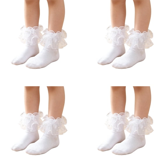 Grblisyd 4 Pairs Girls Ruffle Socks Cute Lace Dress Kids Socks for Back to School Wedding Party Outfit Daily Wear