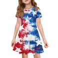 thumbnail image 1 of Grblisyd 4th of July Dresses for Girls USA Patriotic Short Sleeve Dress American Flag Crew Neck A Line Dress Independence Day Outfit with Pockets 7-8y, 1 of 6