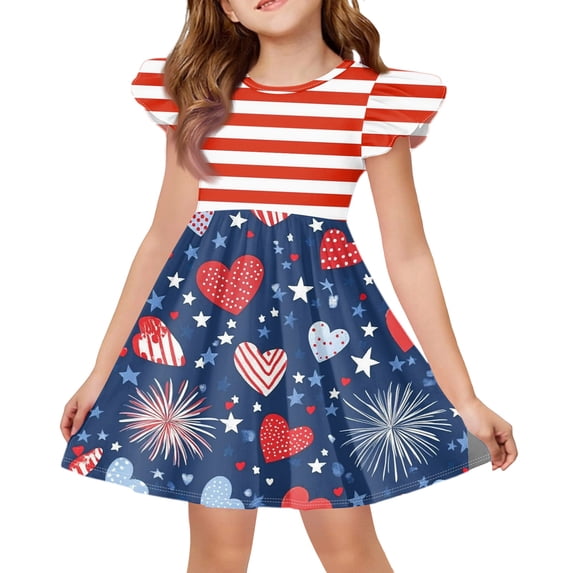 Grblisyd 4th of July Girls Dresses Size 10-12 Crew Neck Sleeveless American Flag A-Line Dress Independence Day Tank Dress