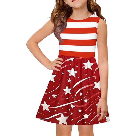 Grblisyd 4th of July Girls Dresses Size 10-12 Crew Neck Sleeveless ...