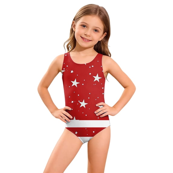 Grblisyd 4th of July Girls Swimsuits Size 10-12 White, and Blue One Piece Swimwear Athletic Crew Neck Bathing Suit