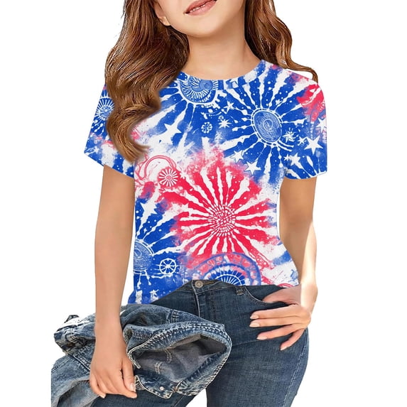 Grblisyd 4th of July Girls T Shirts Red White Blue Kids Summer Tops Crewneck Short Sleeve Patriotic Graphic Tees 7-8 Years