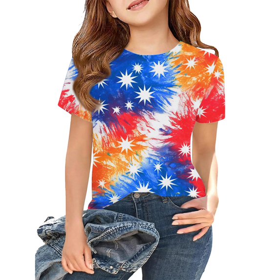 Grblisyd 4th of July Girls T Shirts Red White Blue Kids Summer Tops Crewneck Short Sleeve Patriotic Graphic Tees 7-8 Years
