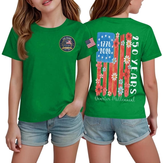 Grblisyd 4th of July Outfits for Girls Boys Shirt Crew Neck Kids USA American Flag Short Sleeve Shirt Comfortable Patriotic Tops 1-13 Years