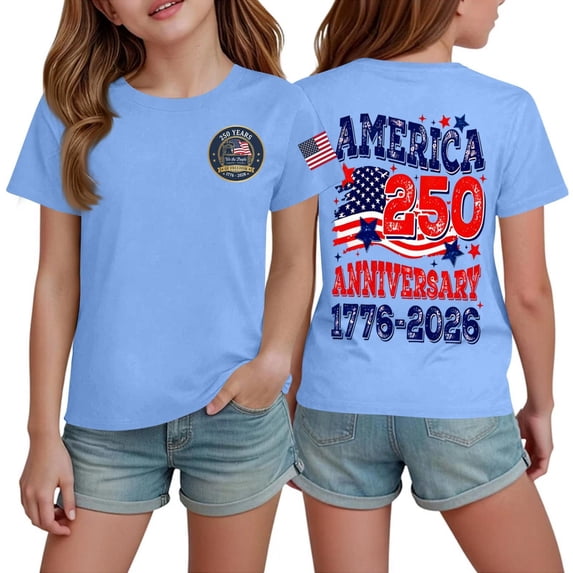Grblisyd 4th of July Shirts Boys Girls American Flag USA Crew Neck T-Shirt Kids Patriotic Short Sleeve Tee Tops