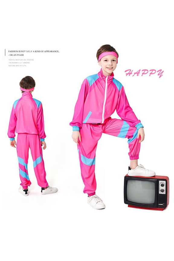 80s Outfit for Kids Retro 90s Tracksuit Disco Boys Girls Hip Hop Dance Clothes Unisex Patchwork Jacket Pants Sportswear
