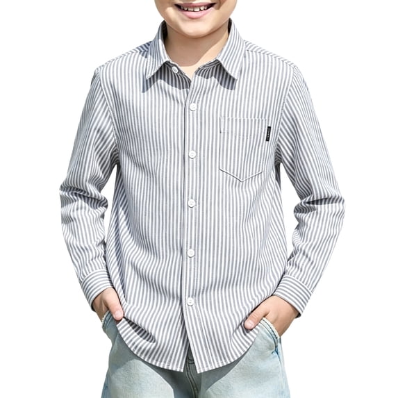 Grblisyd Back to School Clothes Boys Girls Quick Dry Long Sleeve Striped Button Down Shirts with Chest Pocket Formal Uniform Dress Shirt
