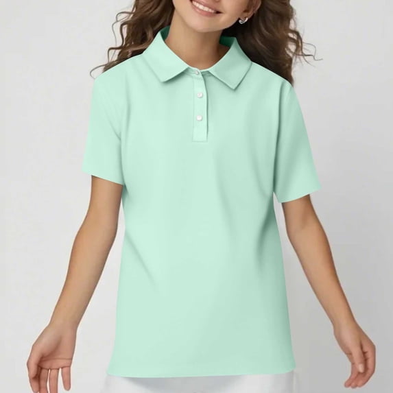 Grblisyd Back to School Clothes Girls' School Uniform Short Sleeve Polo Shirt Button Closure Comfortable & Soft Fabric