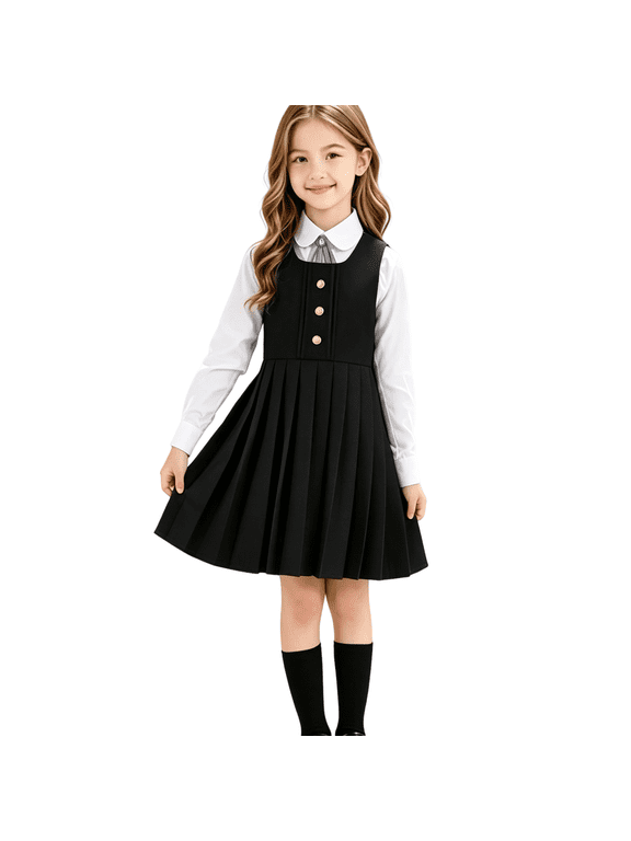 Back to School Dresses for Girls Pleated Jumper School Uniform Dresses Preppy Jumper Sleeveless A-Line Dress