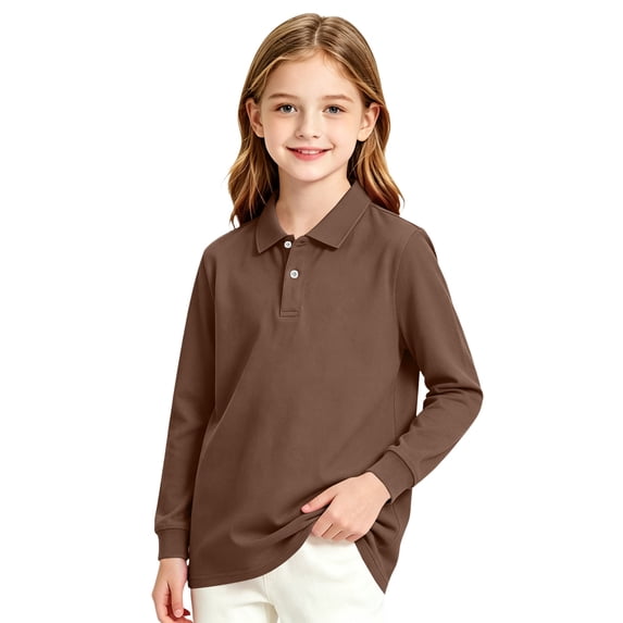 Grblisyd Back to School Girls Boys Long Sleeve Uniform Shirts Basic Solid Color Polo Shirts for Kids
