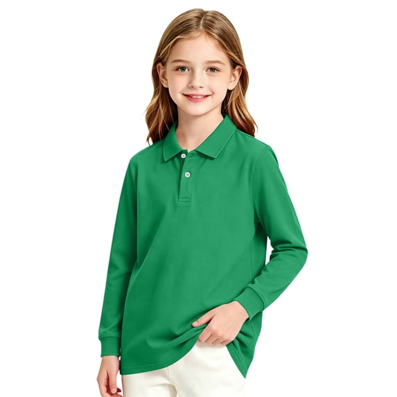 Grblisyd Back to School Girls Boys Long Sleeve Uniform Shirts Basic Solid Color Polo Shirts for Kids