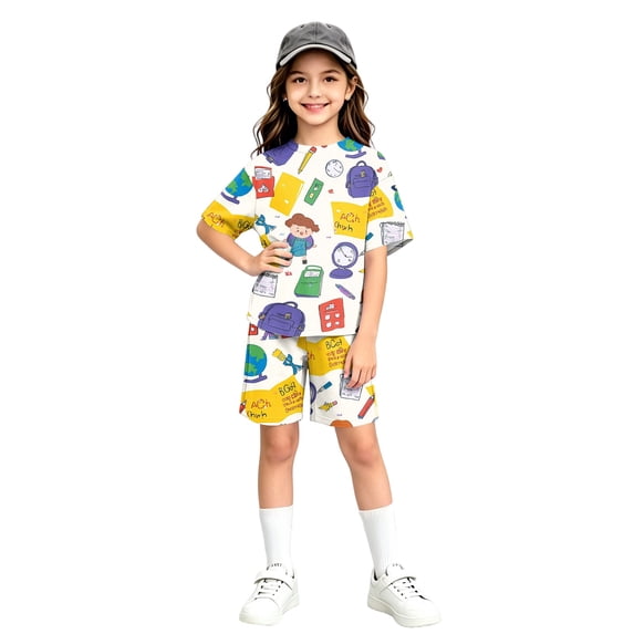 Grblisyd Back to School Girls Two Piece Sets Short Sleeve Tshirts Back to School Summer Outfits Size 6-14