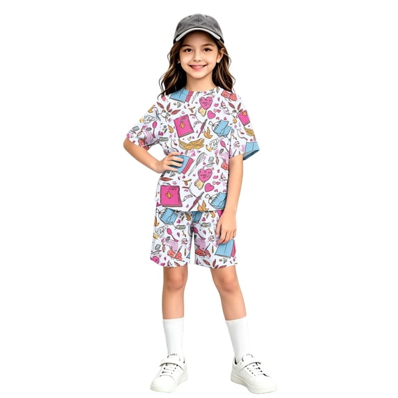 Grblisyd Back to School Outfits for Girls Short Sleeve Crew Neck T Shirts Top and Shorts Clothing Sets
