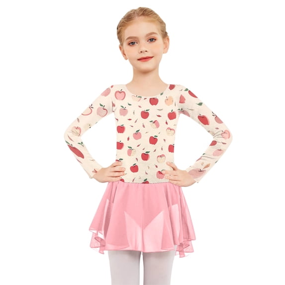 Grblisyd Ballet Leotards for Girls Bow Print Long Sleeve Gymnastics Dance Leotard Outfits with Tulle Skirt