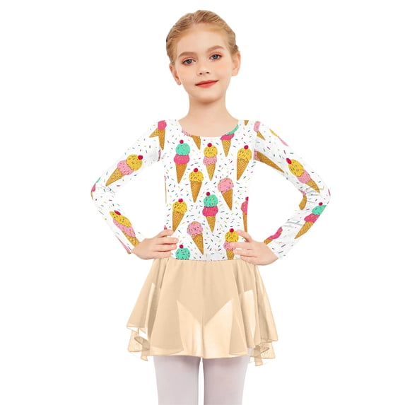 Grblisyd Ballet Leotards for Girls Floral Print Dance Leotards with Skirt Gymnastic Ballerina Outfit Dress Classic Long Sleeve
