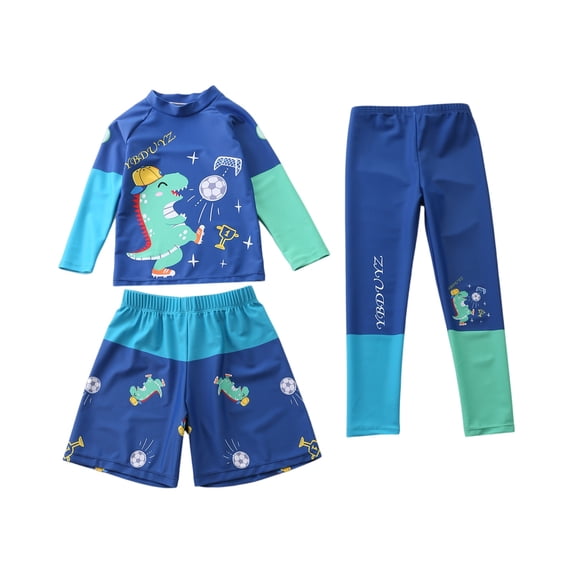 Grblisyd Boys 3 Piece Swimsuit Rash Guard Set Cute Cartoon Print Beach Bathing Suits Kids Shorts Swim Trunks Pants Long Sleeve