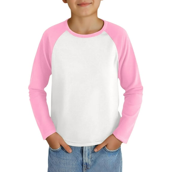 Grblisyd Boys Black Raglan Long Sleeve Shirt Trendy Basic Shirts Size 10-12 Fall Cute Shirt Kids Crew Neck T Shirts Boys Tops Teen Boys Clothes ,Pink 9-10Y