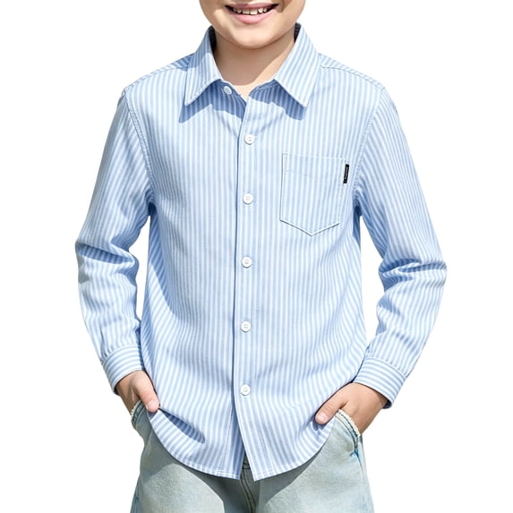 Grblisyd Boys Button Down Shirt Long Sleeve Summer Boys Dress Shirts with Chest Pocket Casual Formal Collared Shirt Back to School Clothes