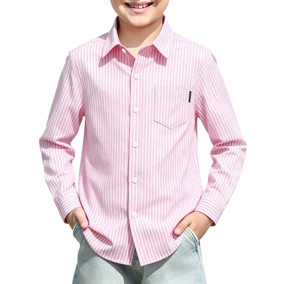 Grblisyd Boys Button Down Shirt Long Sleeve Summer Boys Dress Shirts with Chest Pocket Casual Formal Collared Shirt Back to School Clothes