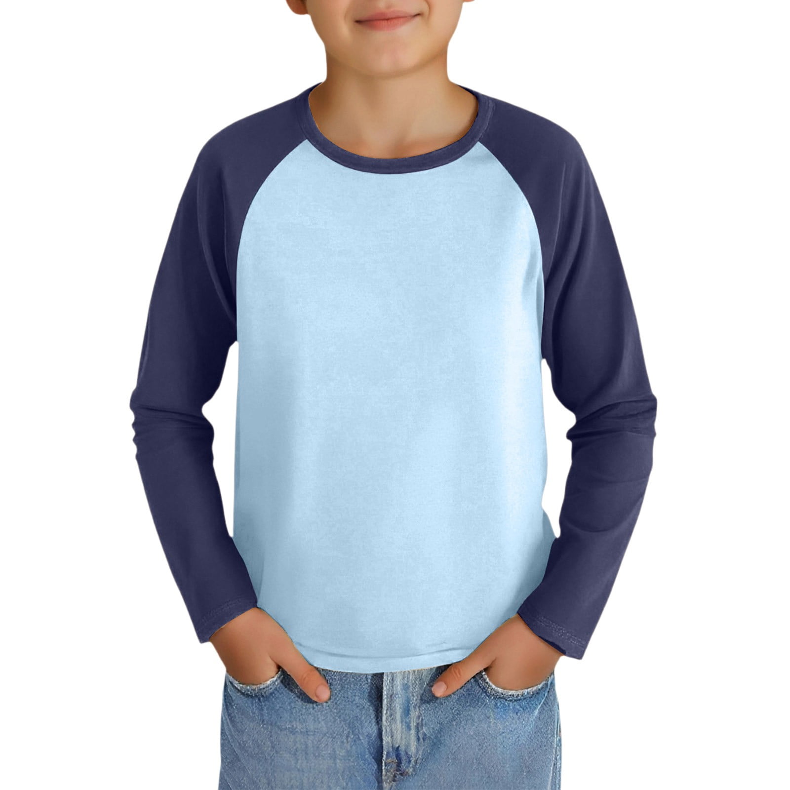 Grblisyd Boys Fall Raglan Long Sleeve Shirt Plain Tshirt Kids Crew Neck  Size 10-12 Cute Boys Tops Teen Boys Clothes Trendy Fall Outfits ,Sky Blue  7-8Y, image size:1600x1600