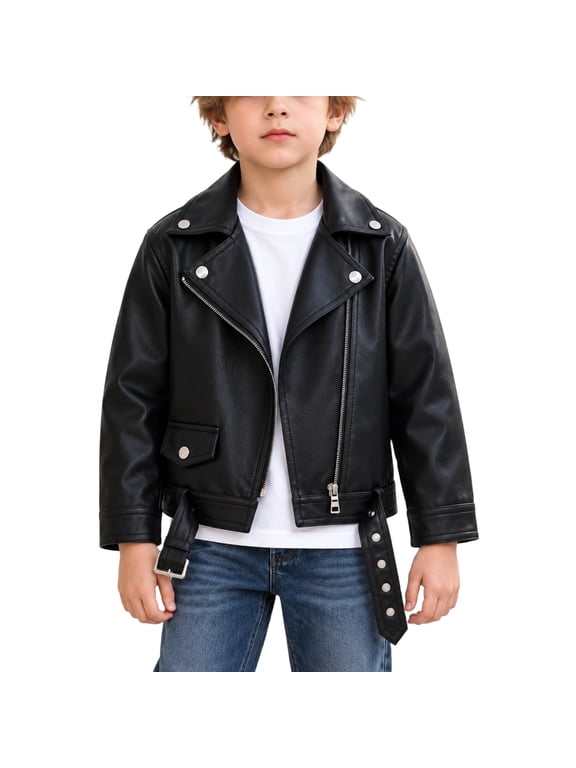 Boys Fashion PU Leather Motorcycle Jacket kids Faux Leather Jackets Coat Children's Outerwear