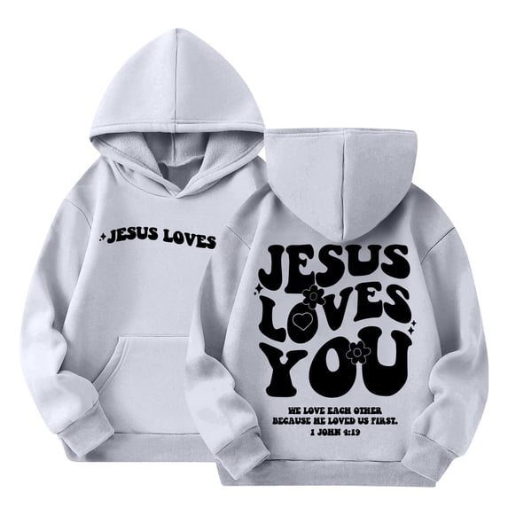 Grblisyd Boys Girls Graphic Hoodies Cute JESUS LOVES YOU Letter Print Long Sleeve Pullover Hoodie Sweatshirt