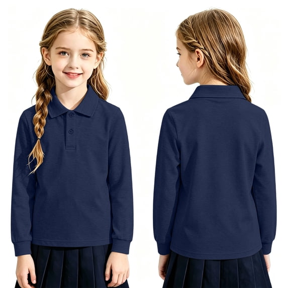 Grblisyd Boys Girls Long Sleeve Polo Shirts Kids School Uniform Shirts Summer Athletic Casual Polo T-Shirts Golf Tennis Tops