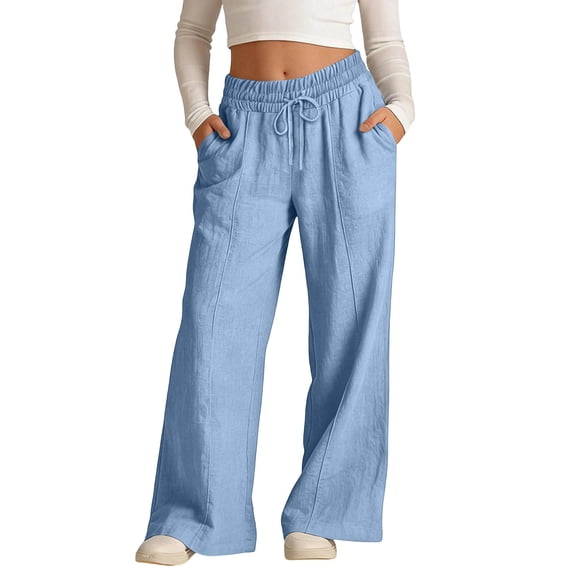 Grblisyd Boys Girls Pants Size 10-12 Linen Drawstring Elastic Waist Wide Leg Pants Beach Vacation Outfits Solid ColorTrousers with Pockets