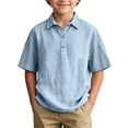 thumbnail image 1 of Grblisyd Boys Girls Polo Shirts Kids Solid Color Button Up Short Sleeve School Uniform V Neck Cotton Linen Shirt 10-12 Years, 1 of 6