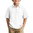 thumbnail image 1 of Grblisyd Boys Girls Polo Shirts Kids Solid Color Button Up Short Sleeve School Uniform V Neck Cotton Linen Shirt 10-12 Years, 1 of 5