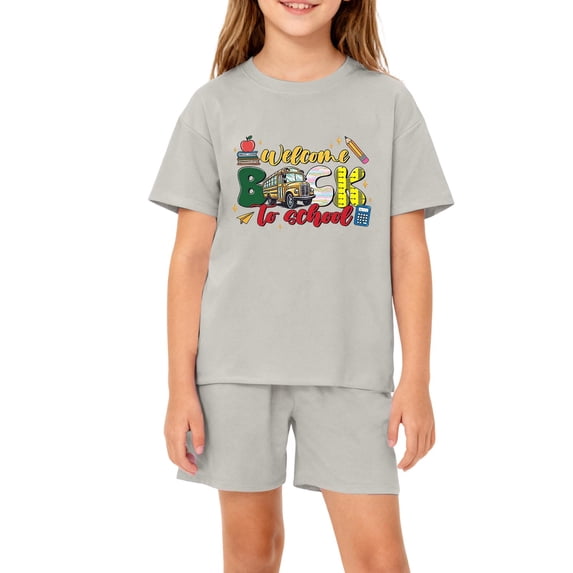 Grblisyd Boys Girls Summer Outfits Back to School Casual Letter Print Short Sleeve T Shirt and Elastic Waist Shorts 2 Piece Clothing Sets