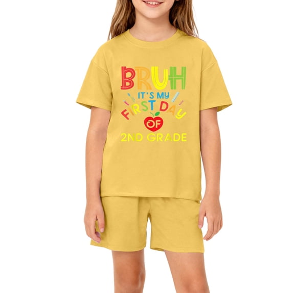 Grblisyd Boys Girls Summer Outfits Back to School Cute Letter Print Short Sleeve Crew Neck Top and Elastic Waist Shorts Set