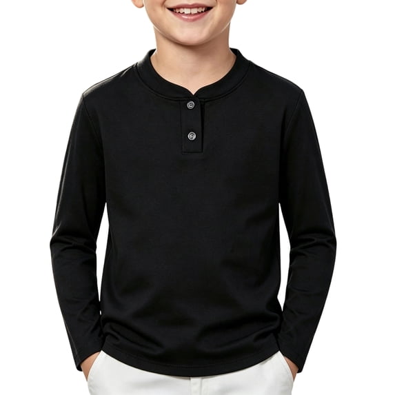 Grblisyd Boys Henley Long Sleeve Shirt Plain T-Shirt Crewneck Cozy Soft Fall Winter Daily Wear Top