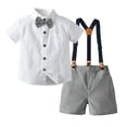 thumbnail image 1 of Grblisyd Boys Pants Sets Short Sleeve Shirt + Shorts + Bow Tie + Suspenders Kids Gentleman Outfits, 1 of 8