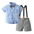 thumbnail image 1 of Grblisyd Boys Pants Sets Short Sleeve Shirt + Shorts + Bow Tie + Suspenders Kids Gentleman Outfits, 1 of 8
