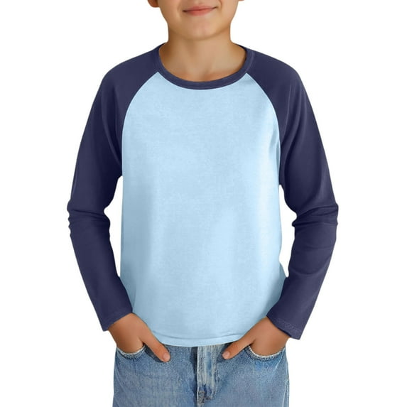 Grblisyd Boys Raglan Long Sleeve Shirts Fall Trendy Boys Tops Size 10-12 Shirt Cute Kids Crewneck Tshirt Basic Teen Boys Clothes ,Sky Blue 4-5Y