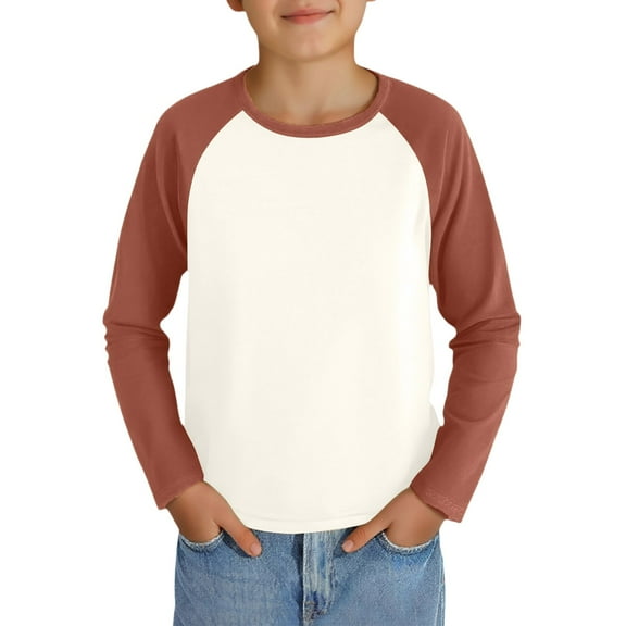 Grblisyd Boys Raglan Long Sleeve Shirts Size 10-12 Black Basic Teen Boys Clothes Kids Crew Neck Cute Tshirt Trendy Fall Outfits ,Light Brown 8-9Y
