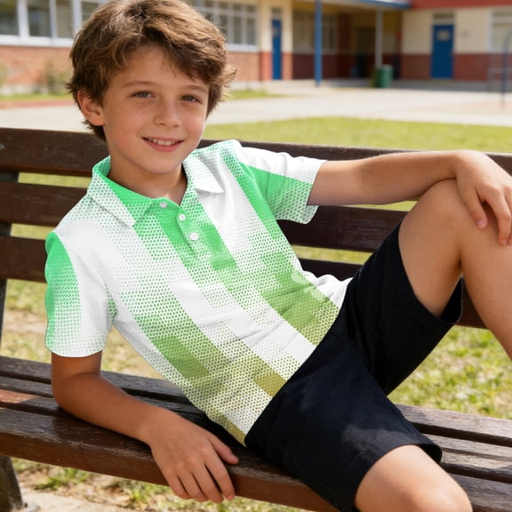 Grblisyd Boys Striped Polo Shirt Short Sleeve Golf Shirt School Uniform Shirts Summer Active Performance Tops for Kid 1-13 Years