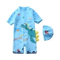 thumbnail image 1 of Grblisyd Boys Swimsuit One Piece Cute Cartoon Print Rash Guard Suits Short Sleeve Swimwear Kids Dinosaur Bathing Suit with Hat, 1 of 3