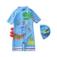 thumbnail image 1 of Grblisyd Boys Swimsuit One Piece Cute Cartoon Print Rash Guard Suits Short Sleeve Swimwear Kids Dinosaur Bathing Suit with Hat, 1 of 3