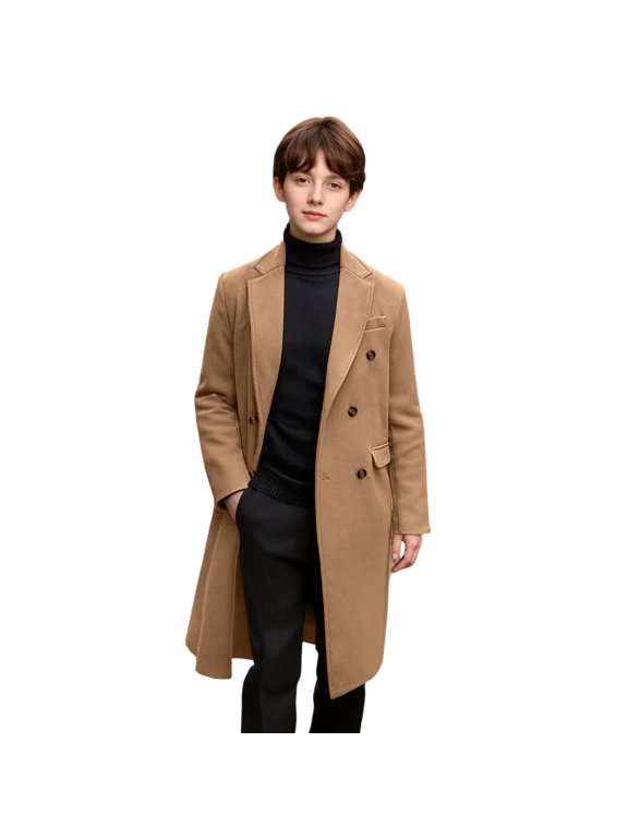 Boys Trench Coat Classic Long Dress Coat Winter Peacoat with Pocket Formal Long Peacoat for School Holidays and Daily Wear