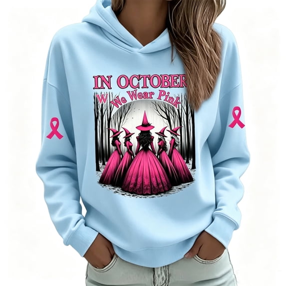 Grblisyd Breast Cancer Awareness Hoodies for Women In October We Wear Pink Long Sleeve Sweatshirts