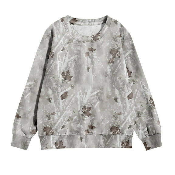 Grblisyd Camo Hoodie Kids Oversized Graphic Sweatshirt Maple Leaf Print Shirt Pullover Trendy Crewneck Teen Girl Clothes Gray 150